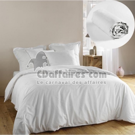 &Eacute;l&eacute;gance Pure - Ensemble housse de couette 260 x 240 cm No&eacute;mie + drap housse coton 57 fils
