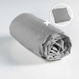 Ensemble drap housse 90 x 190 + 1 taie d'oreiller 63 x 63 100% coton  Galet