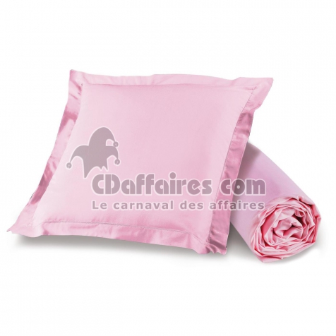 Ensemble drap housse 90 x 190 + 1 taie d'oreiller 63 x 63 100% coton Rose clair