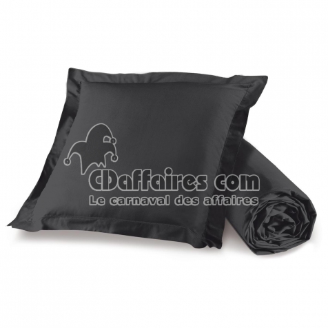 Ensemble drap housse 90 x 190 + 1 taie d'oreiller 63 x 63 cm 100% coton Noir