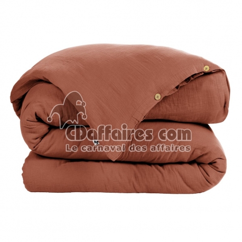 Housse de couette 1 pers 140 x 200 cm double gaze de coton Ga&iuml;a Brique