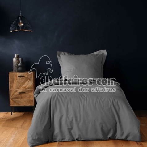 Housse de couette 1 personne 140 x 200 cm uni 57 fils lina Anthracite