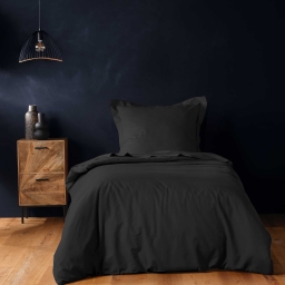 Housse de couette 1 personne 140 x 200 cm uni 57 fils lina Charbon