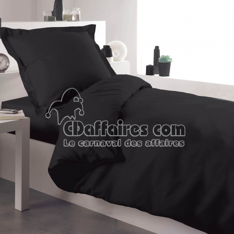 Housse de couette 1 personne 140 x 200 cm uni 57 fils lina Charbon