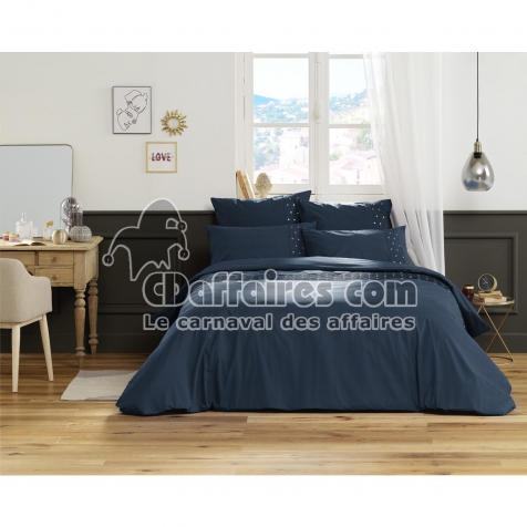 Housse de couette 100% coton luxe 57 fils 260 x 240 cm Agathe Bleu