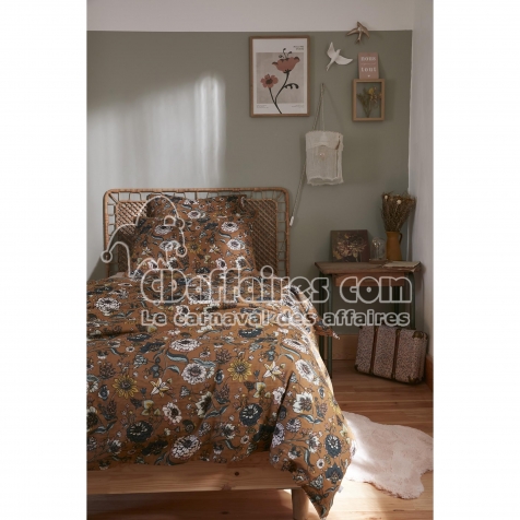 Housse de couette 140 x 200 cm double gaze de coton imprimée Camélia