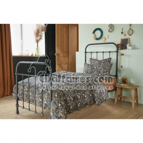 Housse de couette 140 x 200 cm double gaze de coton imprimée Capucine Bleu foncé
