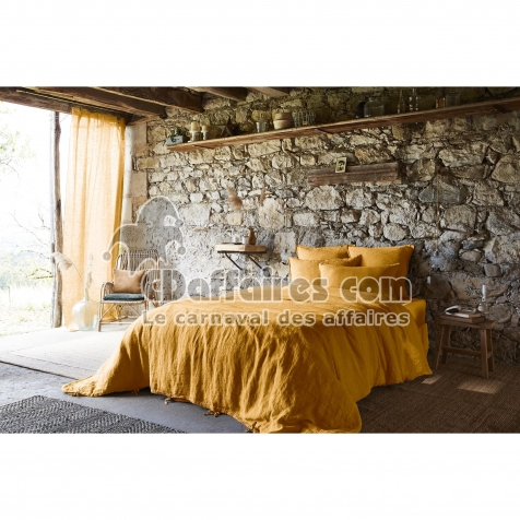 Housse de couette 140 x 200 cm Lin lav&eacute; SOLINE Miel