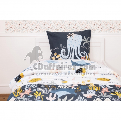Housse de couette + 2 taies d'oreiller 240 x 220 cm coton 57 fils Octopia