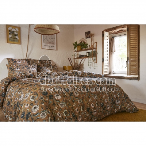Housse de couette 200 x 200 cm double gaze de coton imprimée Camélia
