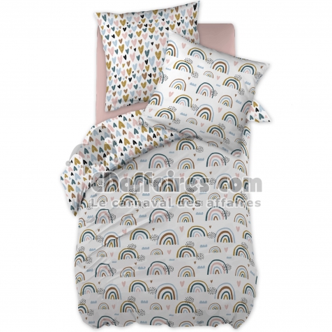 Housse de couette 200x200 + 2 taies d100% coton Arcoeur