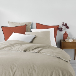 Housse de couette 240 x 220 cm coton lav&eacute; 57 fils Linette Beige