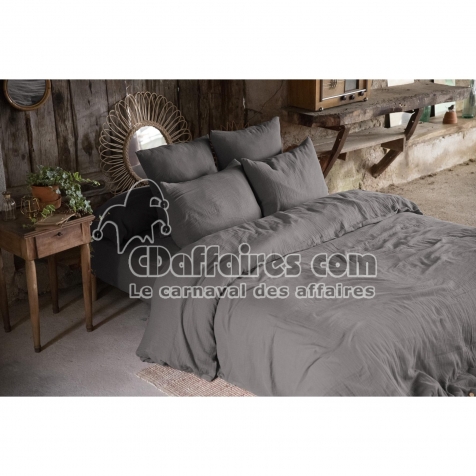 Housse de couette 240 x 220 cm double gaze de coton + 2 taies d&rsquo;oreiller 60 x 60 Granit