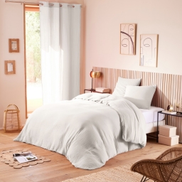 Housse de couette 240 x 220 cm en gaze de coton naturelle + 2 taies Blanc