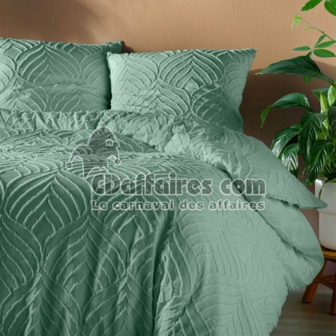 Housse de couette 240 x 220 cm microfibre unie tuftee heltie Sauge