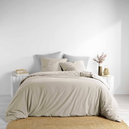 Housse de couette 260 x 240 cm coton lavé 57 fils Linette Beige