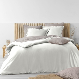 Housse de couette 260 x 240 cm coton lavé 57 fils Stonalia Blanc