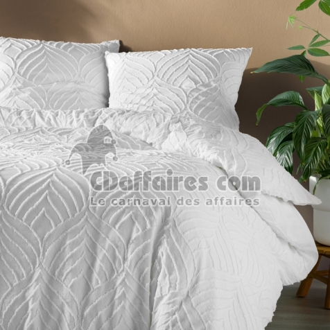 Housse de couette 260 x 240 cm microfibre unie tuftee heltie Blanc