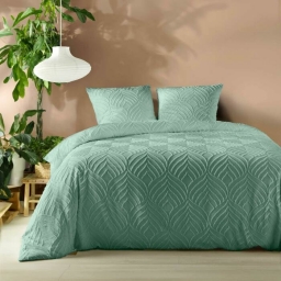 Housse de couette 260 x 240 cm microfibre unie tuftee heltie Sauge