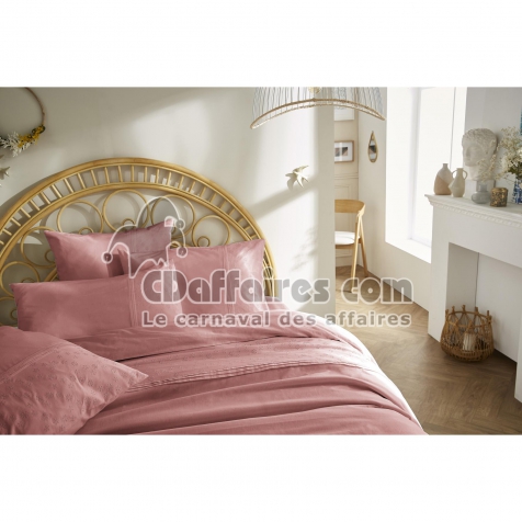 Housse de couette 57 fils 240 x 220 cm jeanne rose boisé Vieux rose