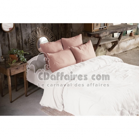Housse de couette double gaze de coton Bio 240x220 cm 2 taies Blanc/Rose