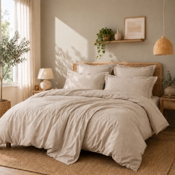 Housse de couette Percale de coton peign&eacute; 80 fils/cm&sup2;- 260 x 240 cm - Lin