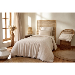 Housse de Couette R&eacute;versible 140 x 200 cm Double Gaze de Coton 125 g/m&sup2; Livia Ficelle