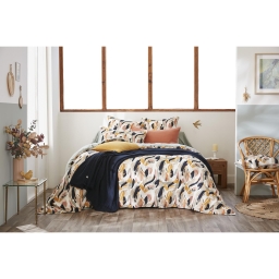 Housse de couette r&eacute;versible 240 x 220 cm Gaze de coton imprim&eacute;e JULIA Eucalyptus