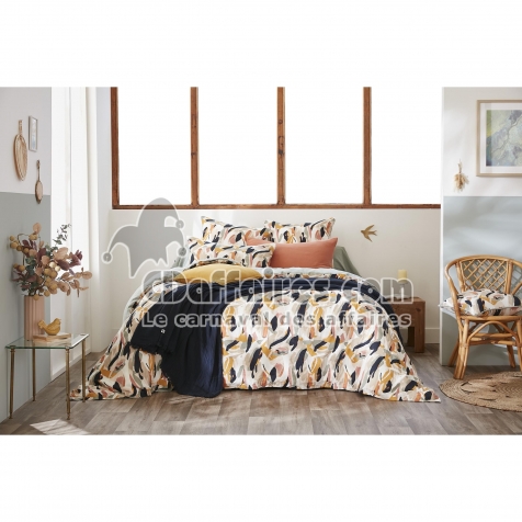 Housse de couette r&eacute;versible 240 x 220 cm Gaze de coton imprim&eacute;e JULIA Eucalyptus