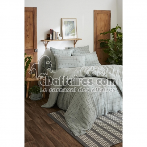 Housse de couette r&eacute;versible 240 x 220 cm Gaze de coton tiss&eacute;e teinte GA&Iuml;A MATCH Eucalyptus