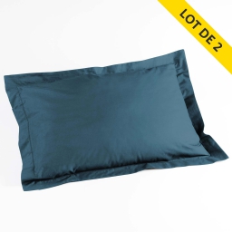 Lot 2 taies d'oreiller volant plat 50x70 uni 57 fils lina  + pt bourdon Bleu nuit