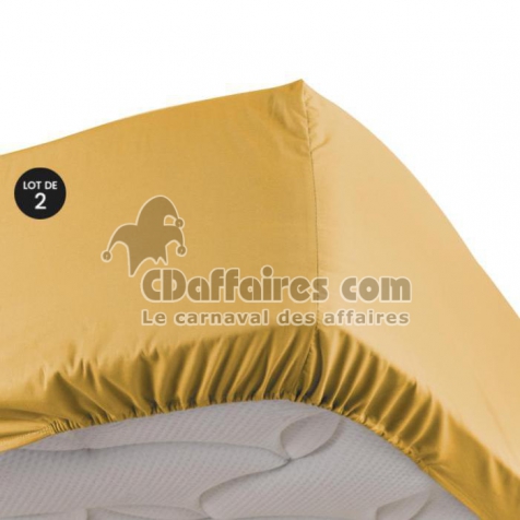 Lot de 2 Drap housse 100% percale ultra doux 160 x 200 cm 78 fils bonnet 30 cm Jaune