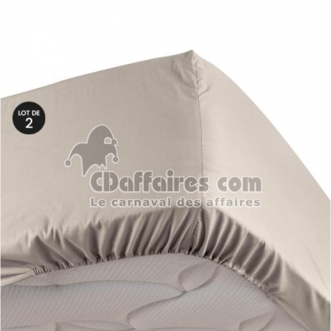 Lot de 2 Drap housse 100% percale ultra doux 180 x 200 cm 78 fils bonnet 30 cm Lin
