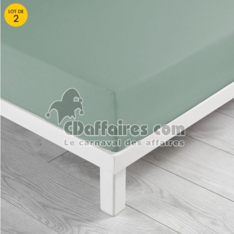 Lot de 2 Drap housse 140 x 190 x 30 cm Linette coton lavé  57 fils Sauge