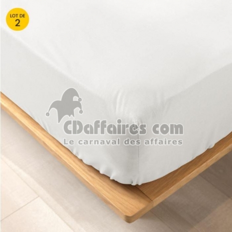 Lot de 2 Drap housse percale de coton 78fils ultra doux 160 x 200 cm Blanc