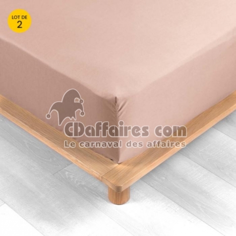 Lot de 2 Drap housse percale de coton 78fils ultra doux 160 x 200 cm Rose nude