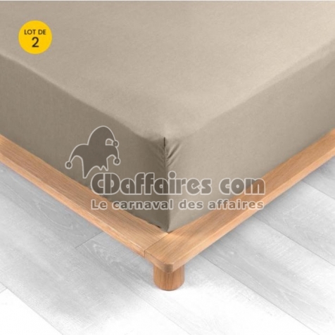 Lot de 2 Drap housse percale de coton 78fils ultra doux 160 x 200 cm Sable