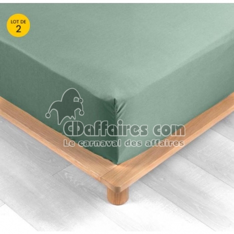 Lot de 2 Drap housse percale de coton 78fils ultra doux 160 x 200 cm Tilleul