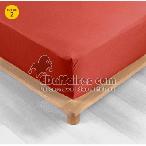 Lot de 2 Drap housse percale de coton 78fils ultra doux 160 x 200 cm Tomette
