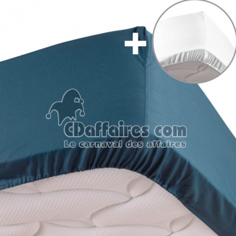 Lot de 2 draps housse 160x200 cm en percale de coton Bleu - Blanc