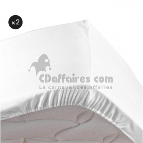Lot de 2 Draps housse blanc 160 x 200 cm en percale bonnet de 30 cm