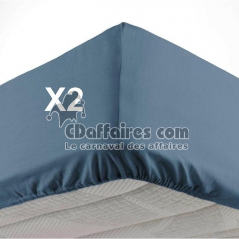 Lot de 2 Draps housse bonnet 30 cm 2 personnes 140 x 190 cm microfibre Oscar Bleu