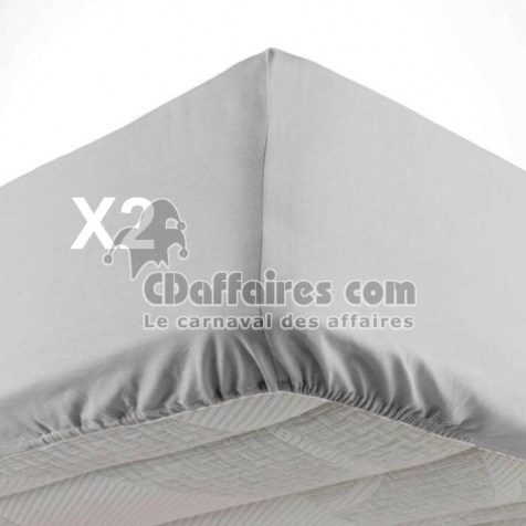 Lot de 2 Draps housse bonnet 30 cm 2 personnes 140 x 190 cm microfibre Oscar Gris