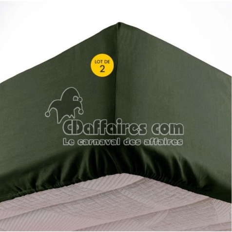 Lot de 2 Draps housse bonnet 30 cm 2 personnes 140 x 190 cm microfibre Oscar Kaki