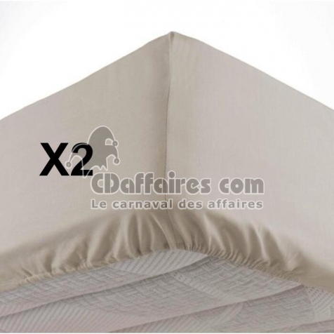 Lot de 2 Draps housse bonnet 30 cm 2 personnes 140 x 190 cm microfibre Oscar Naturel
