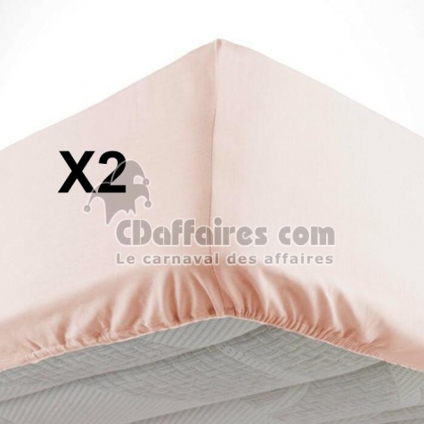 Lot de 2 Draps housse bonnet 30 cm 2 personnes 140 x 190 cm microfibre Oscar Nude