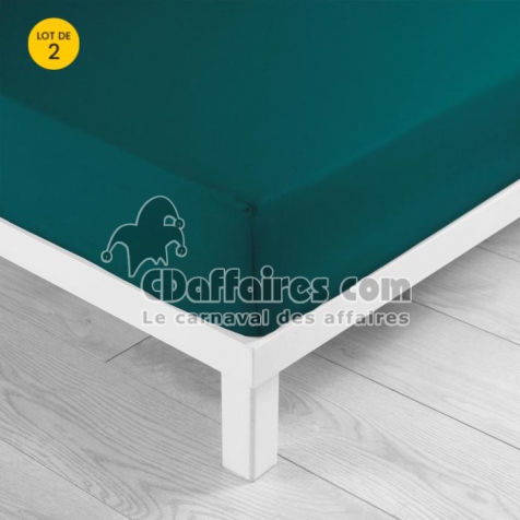 Lot de 2 Draps housse bonnet 30 cm king size 180 x 200 cm coton 57 fils Petrole