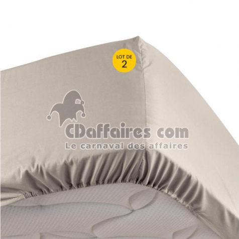 Lot de 2 Draps housse couleur lin 140 x 190 cm en percale bonnet 30 cm