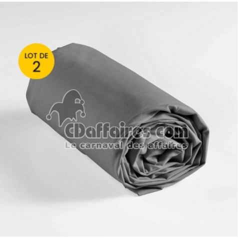 Lot de 2 draps housse king size 180 x 200 cm coton 57 fils Anthracite