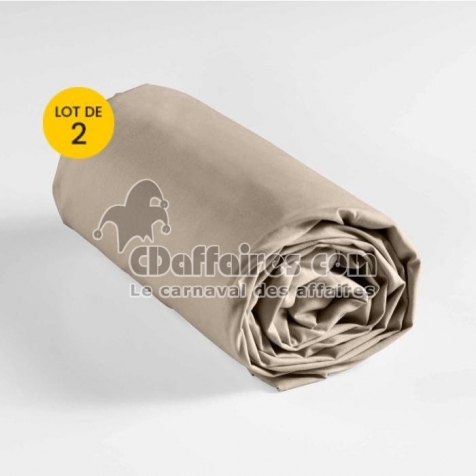 Lot de 2 draps housse king size 180 x 200 cm coton 57 fils Beige